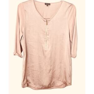 VINCE CAMUTO 3/4 SLV PULL-OVER STRAIGHT/PENCIL MINI DRESS, WOMENS, L-CREAMY PINK